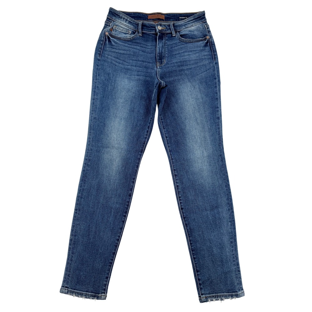 Judy Blue Boyfriend Fit High Rise Medium Wash Raw Hem Jeans 29 JB82624DK Stretch